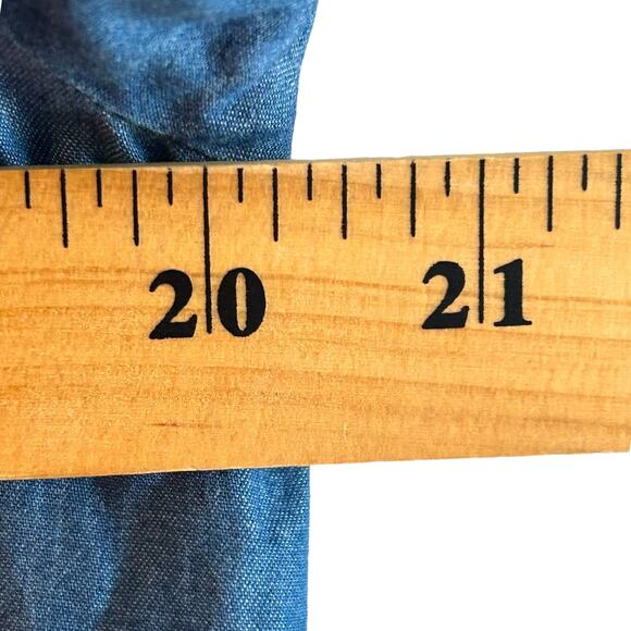 LOFT Lounge Blue Denim Chambray Boho Western Top Long Sleeve Embroidery XS - Picture 4 of 6